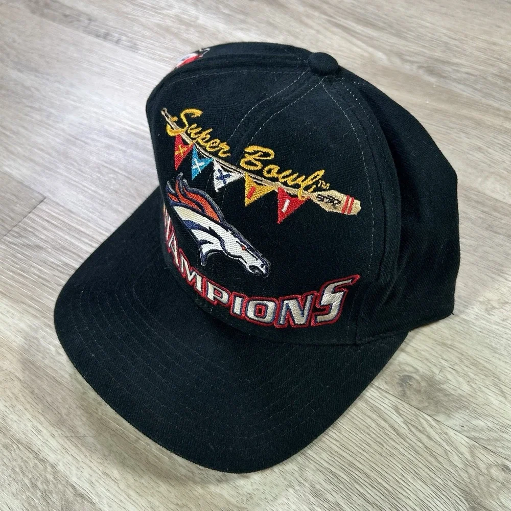 VTG Logo Athletic 1998 Denver Broncos Snapback Hat NFL Super Bowl Black Cap